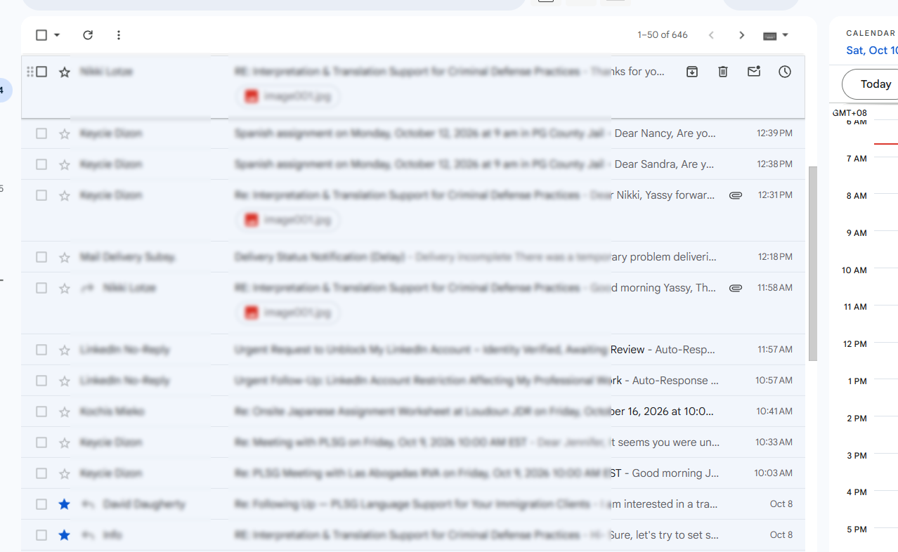 Gmail inbox showing replies and ongoing email conversations